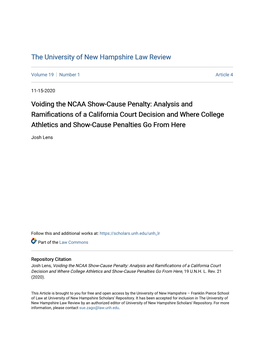 Voiding the NCAA Show-Cause Penalty: Analysis and Ramifications of a California Court Decision and Where College Athletics and Show-Cause Penalties Go from Here
