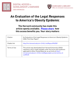 An Evaluation of the Legal Responses to America's Obesity Epidemic