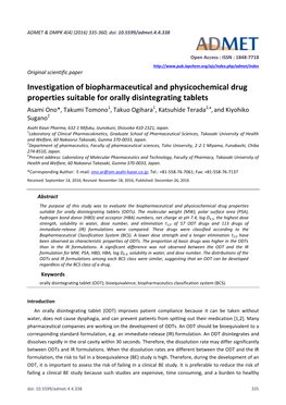 Investigation of Biopharmaceutical and Physicochemical Drug