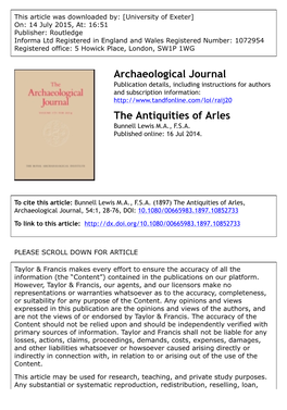 Archaeological Journal the Antiquities of Arles