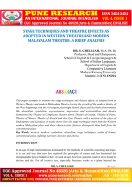 Stage Techniques and Theatre Effects As Adopted in Western Theatreand Modern Malayalam Theatre: a Brief Analysis