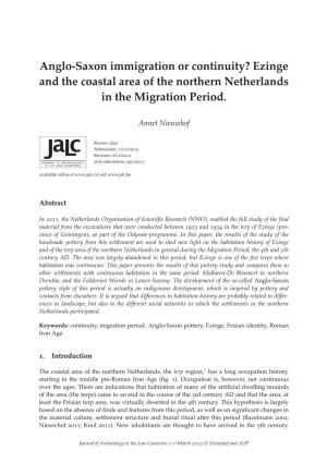 Anglo-Saxon Immigration Or Continuity? Ezinge and the Coastal Area of the Northern Netherlands in the Migration Period