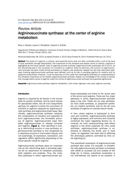 Review Article Argininosuccinate Synthase: at the Center of Arginine Metabolism