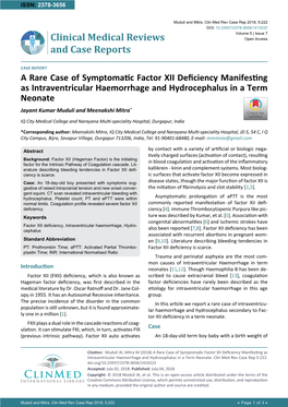 A Rare Case of Symptomatic Factor XII Deficiency Manifesting As Intraventricular Haemorrhage and Hydrocephalus in a Term Neonate