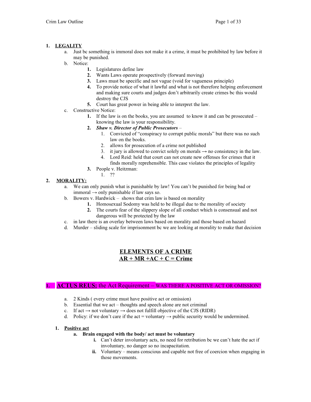 Crim Law Outline Page 1 of 33