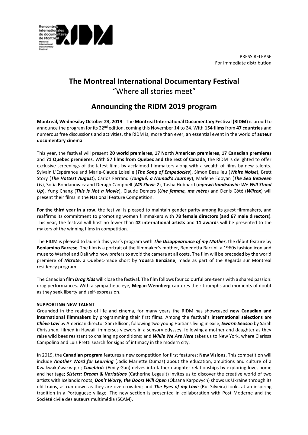 The Montreal International Documentary Festival “Where All Stories Meet”