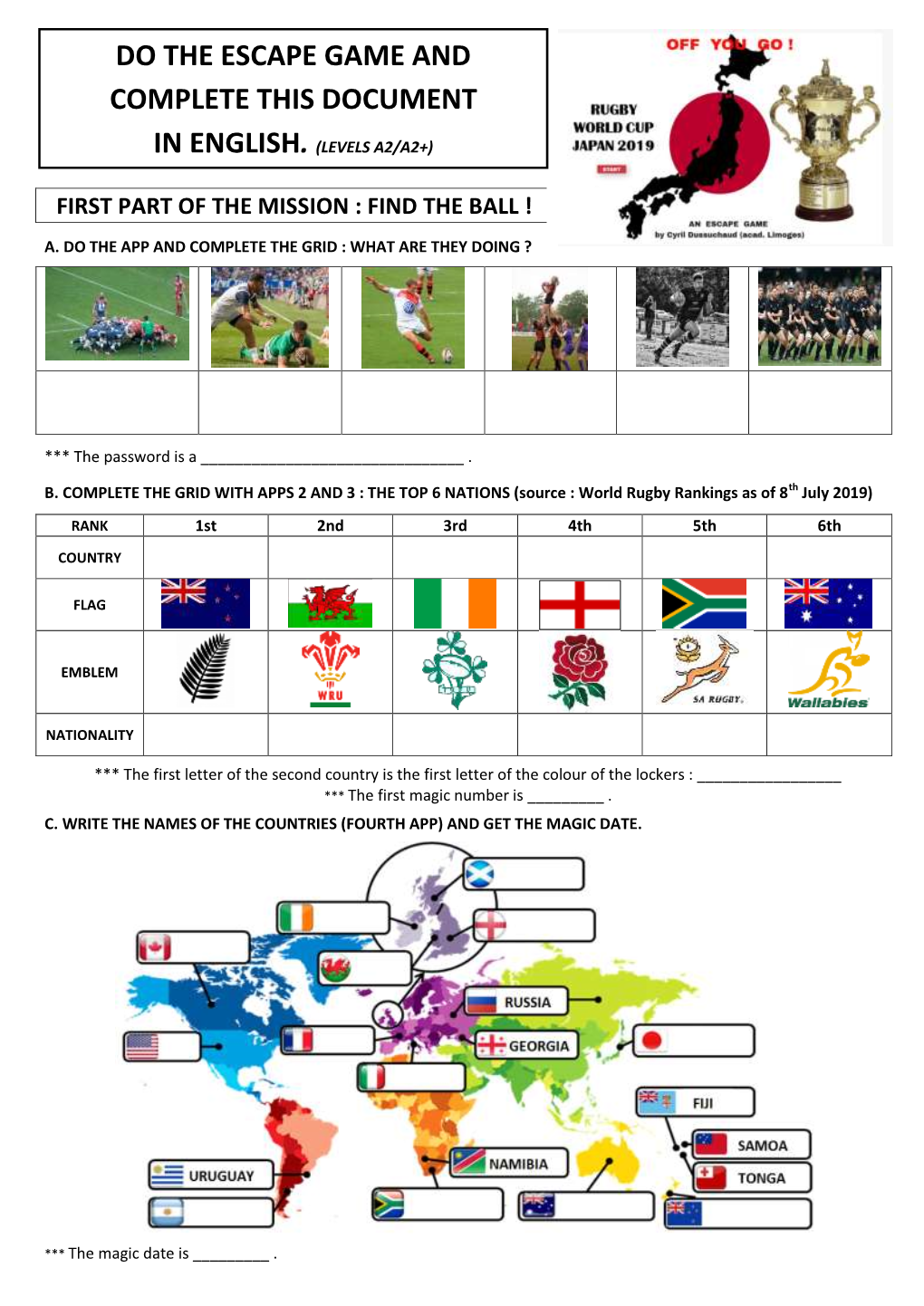 Do the Escape Game and Complete This Document in English