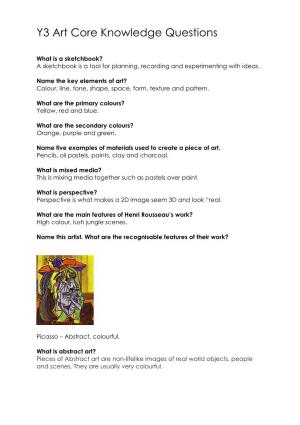 Y3 Art Core Knowledge Questions