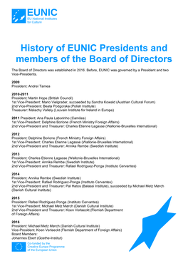 History of EUNIC Presidents and Members of the Board of Directors