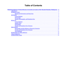 Monitoring Impacts of Natural Resource Extraction on Lemurs of the Masoala Peninsula, Madagascar.....0 ABSTRACT