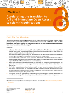 Accelerating the Transition to Full and Immediate Open Access to Scientific Publications