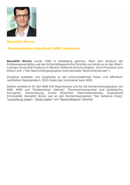 Benedikt Strunz Norddeutscher Rundfunk/NDR (Germany)