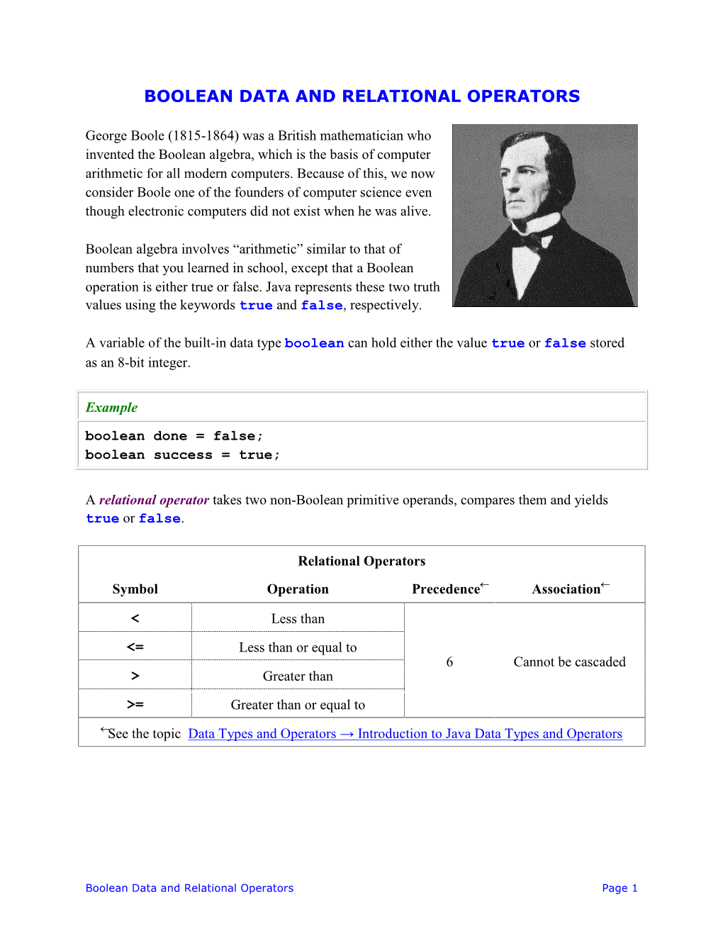 Boolean Data and Relational Operators