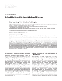 Role of PPAR and Its Agonist in Renal Diseases