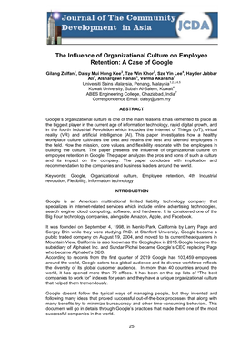 The Influence of Organizational Culture on Employee Retention: a Case of Google