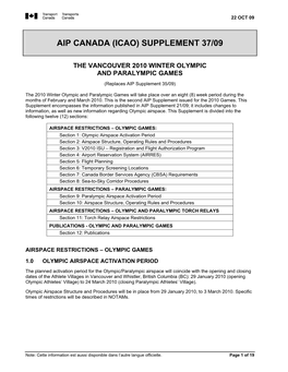 Aip Canada (Icao) Supplement 37/09
