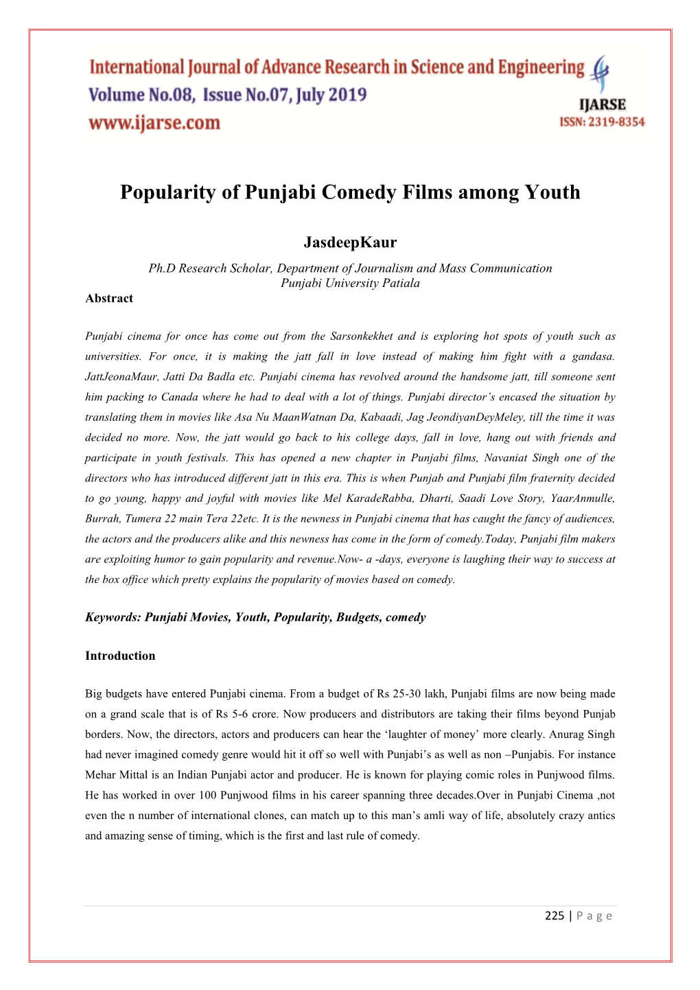 Popularity of Punjabi Comedy Films Among Youth