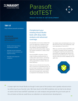 Parasoft Dottest REDUCE the RISK of .NET DEVELOPMENT