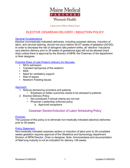 Elective Cesarean Delivery Induction Policy