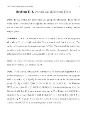 Section II.8. Normal and Subnormal Series