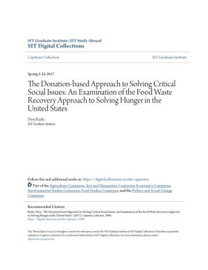 The Donation-Based Approach to Solving Critical Social Issues: an Examination of the Food Waste Recovery Approach to Solving Hunger in the United States