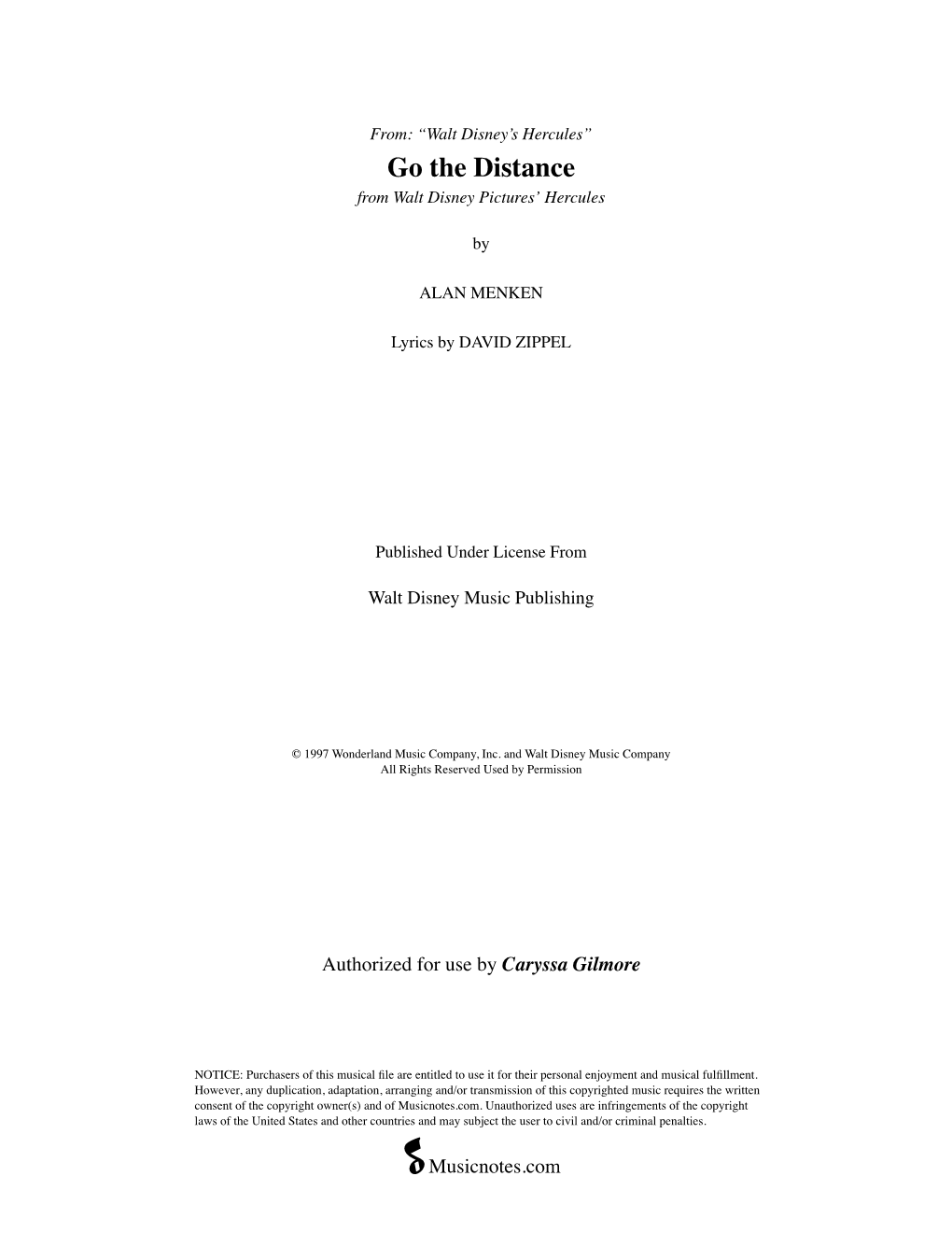 Go the Distance Sheet Music Key of F.Pdf