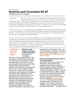 Doctrine and Covenants 85–87 “STAND YE in HOLY PLACES”