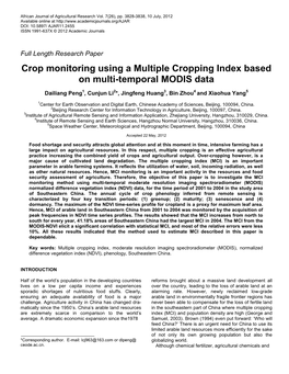 Crop Monitoring Using a Multiple Cropping Index Based on Multi-Temporal MODIS Data