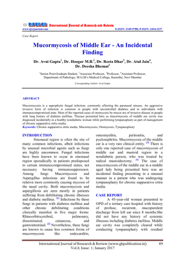Mucormycosis of Middle Ear - an Incidental Finding