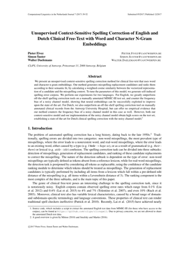 Unsupervised Context-Sensitive Spelling Correction of English and Dutch Clinical Free-Text with Word and Character N-Gram Embeddings