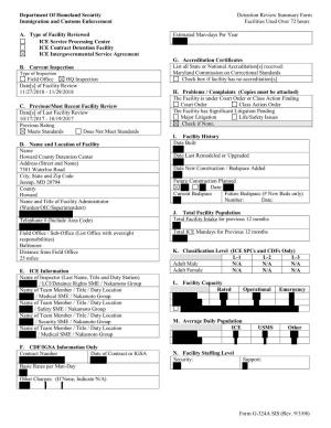 Detention Review Summary Form Immigration and Customs Enforcement Facilities Used Over 72 Hours