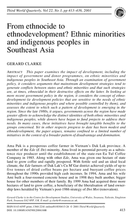 From Ethnocide to Ethnodevelopment? Ethnic Minorities and Indigenous Peoples in Southeast Asia
