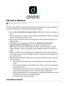 PM Visit to Maldives