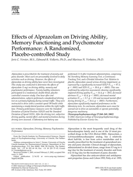 Effects of Alprazolam on Driving Ability, Memory Functioning and Psychomotor Performance: a Randomized, Placebo-Controlled Study Joris C