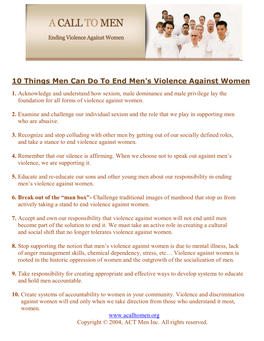 10 Things Men Can Do to End Men's Violence Against Women 1
