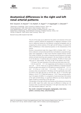 Anatomical Differences in the Right and Left Renal Arterial Patterns