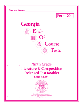 Ninth Grade Literature & Composition Released Test Booklet Spring 2004