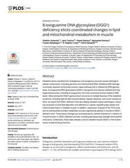 8-Oxoguanine DNA Glycosylase (OGG1) Deficiency Elicits Coordinated Changes in Lipid and Mitochondrial Metabolism in Muscle