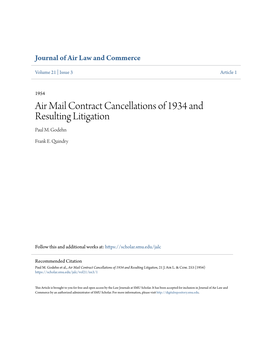 Air Mail Contract Cancellations of 1934 and Resulting Litigation Paul M