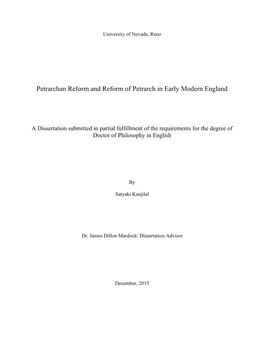 Petrarchan Reform and Reform of Petrarch in Early Modern England