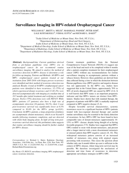 Surveillance Imaging in HPV-Related Oropharyngeal Cancer WILLIAM SU 1, BRETT A