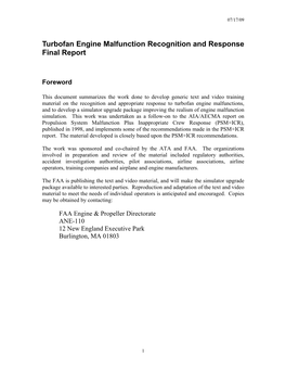 Turbofan Engine Malfunction Recognition and Response Final Report