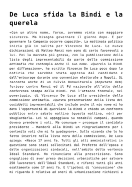 De Luca Sfida La Bindi E La Querela,De Luca Impresentabile Per Il Reato Di Concussione Nel Processo Sea Park,Il Salernitano Fior