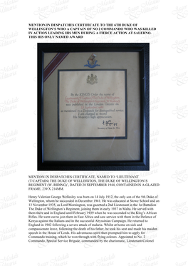 Mention in Despatches Certificate to the 6Th Duke