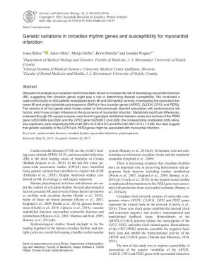 Genetic Variations in Circadian Rhythm Genes and Susceptibility for Myocardial Infarction