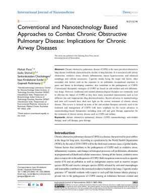 Conventional and Nanotechnology Based Approaches to Combat Chronic Obstructive Pulmonary Disease: Implications for Chronic Airway Diseases