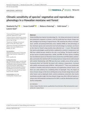 Climatic Sensitivity of Species' Vegetative and Reproductive