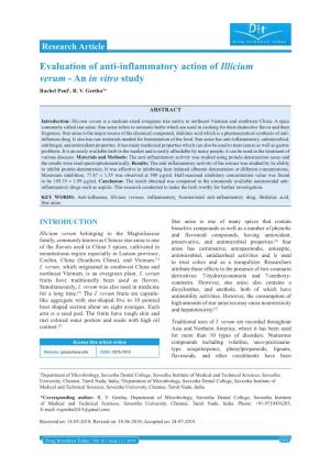 Evaluation of Anti-Inflammatory Action of Illicium Verum - an in Vitro Study Rachel Paul1, R