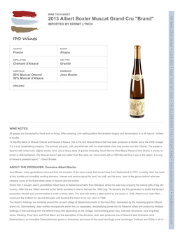 2013 Albert Boxler Muscat Grand Cru "Brand" IMPORTED by KERMIT LYNCH