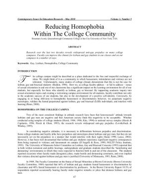 Reducing Homophobia Within the College Community Rosemary Iconis, Queensborough Community College of the City University of New York, USA